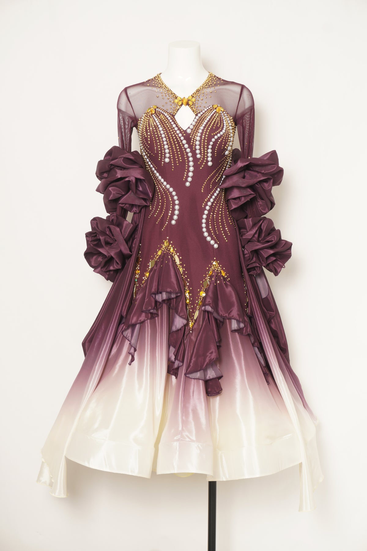 MF Design-B0494-Ivory Merlot Ballroom Gown
