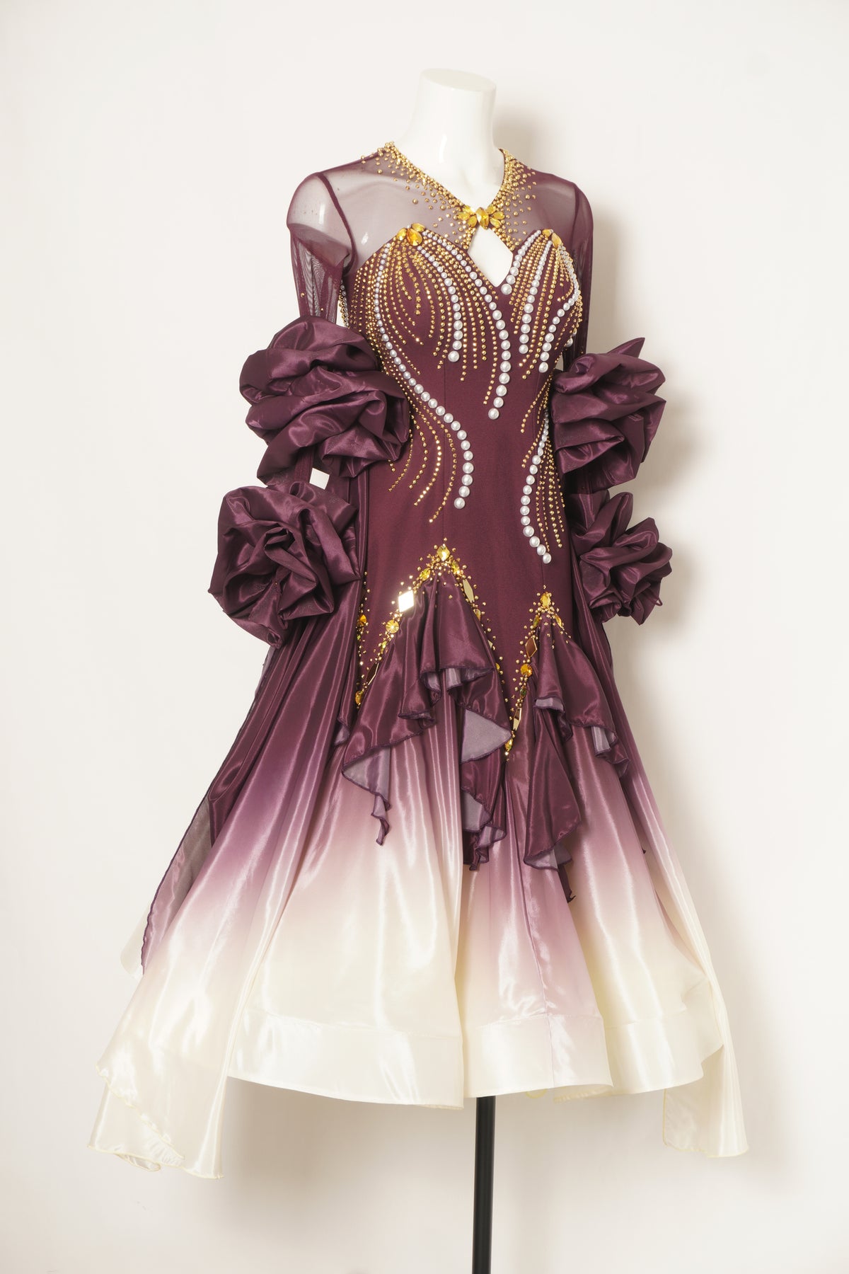 MF Design-B0494-Ivory Merlot Ballroom Gown