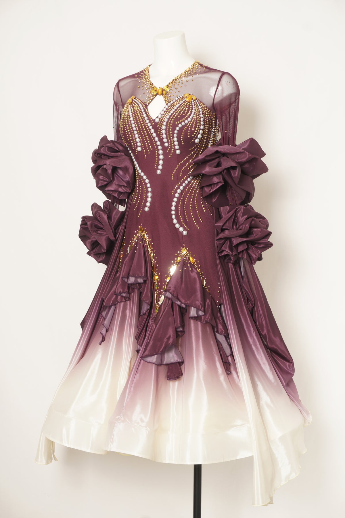 MF Design-B0494-Ivory Merlot Ballroom Gown